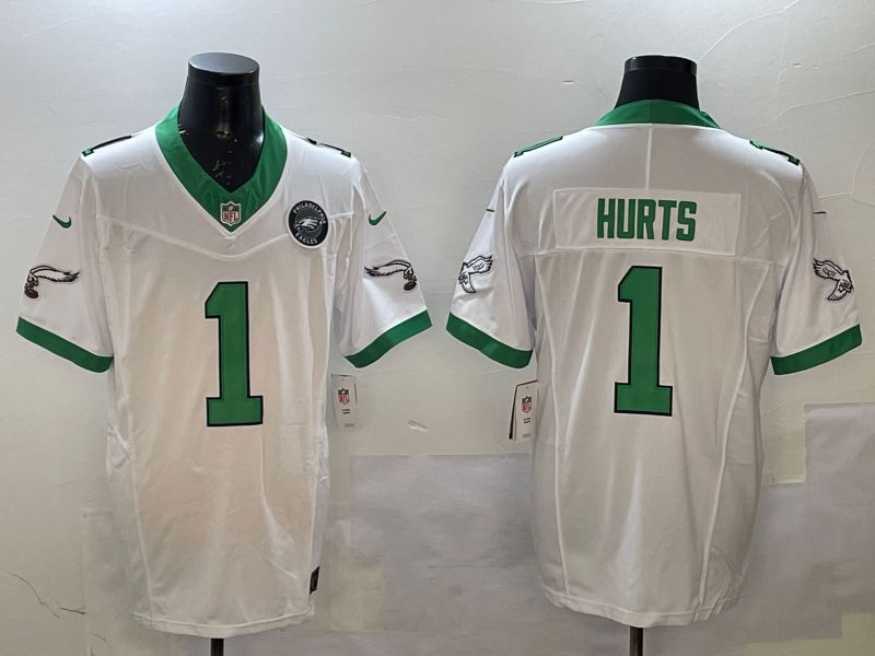 Men Philadelphia Eagles #1 Hurts White Retro three generations 2025 Nike Vapor Limited NFL Jersey style 3
